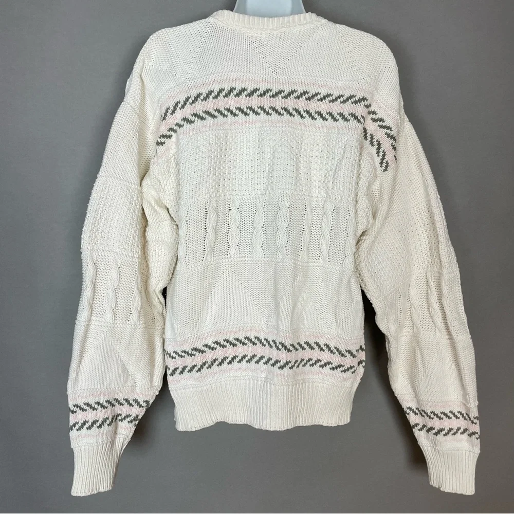 Vintage 90s Sweater Striped Cottagecore Women Size Large‎ White Cream Angelcore